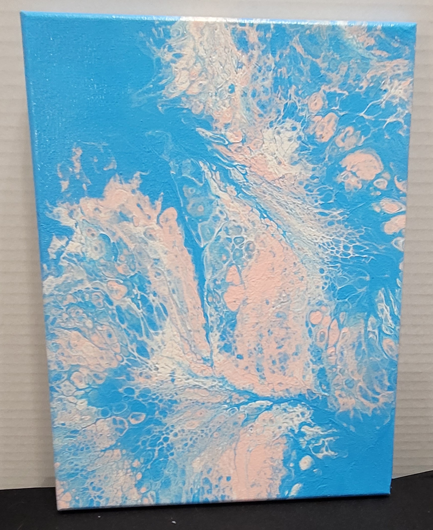 Unique Blue, Pink, and White Acrylic Pour Painting