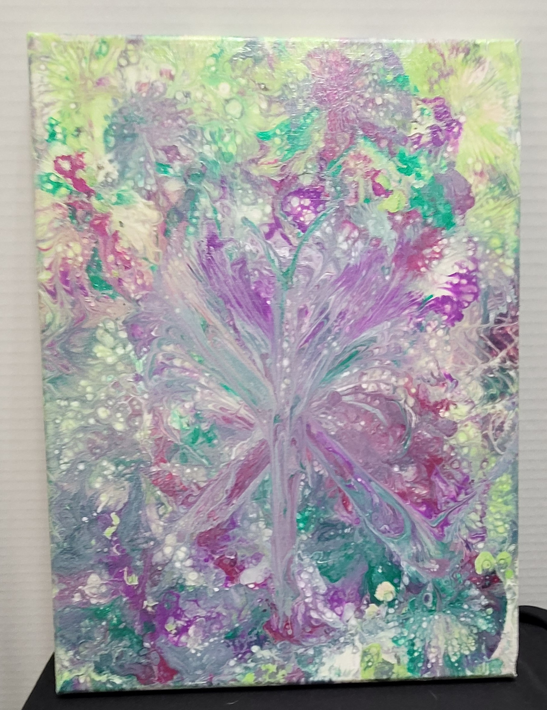 Unique Acrylic Pour Painting: Hidden Butterfly in the Flowers