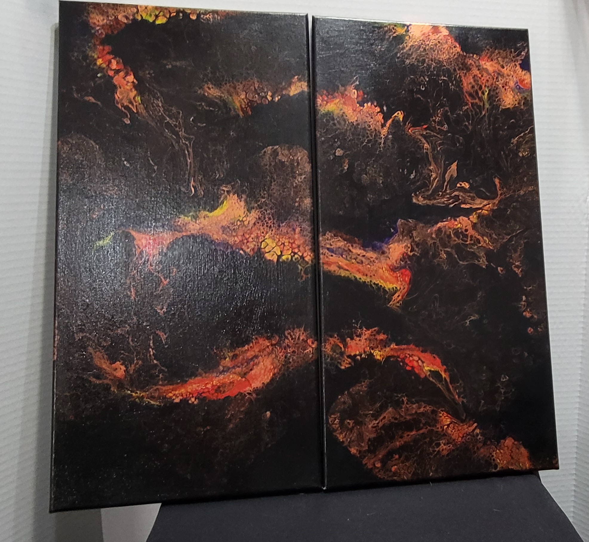 Swaying Flames Two-Panel Painting: Vibrant Fire Art